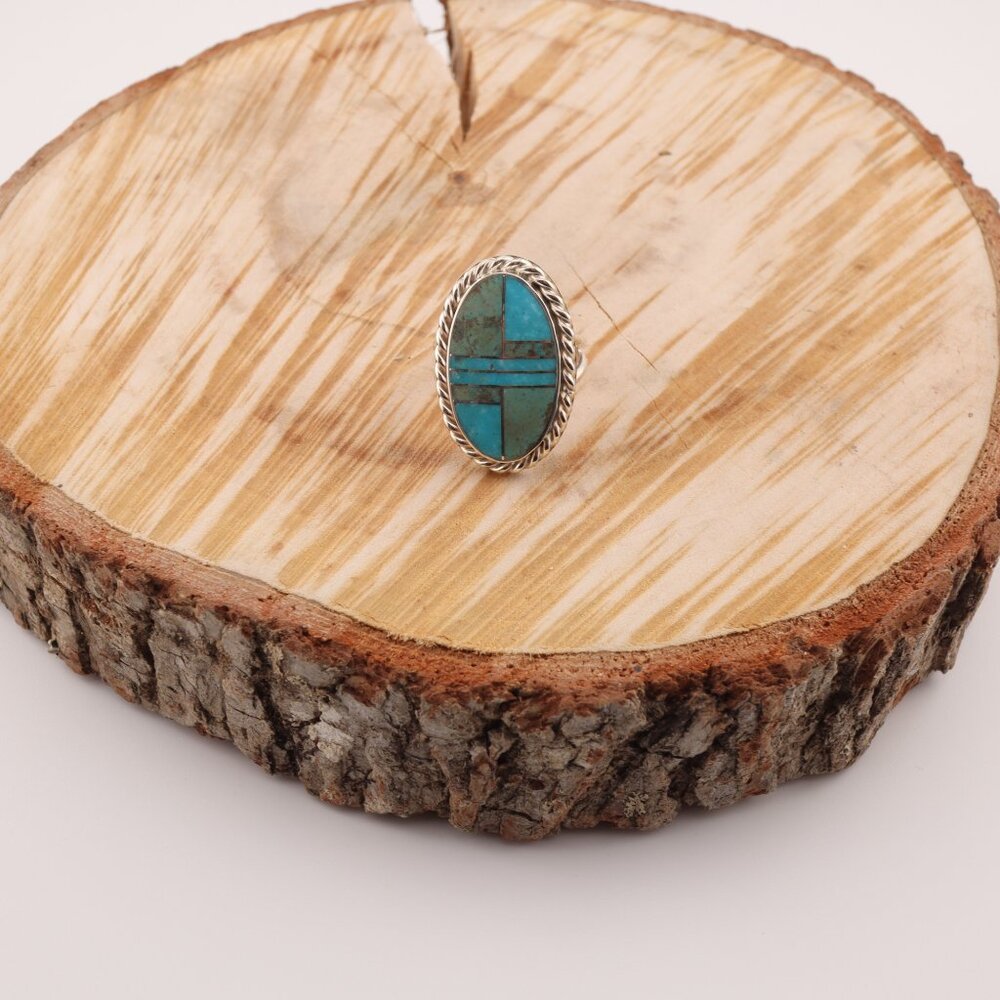 Navajo Sonoran and AZ Blue Turquoise Inlay Ring‎ Signed Handmade NA Sz 8.25US** - Picture 11 of 14